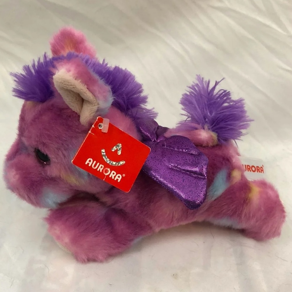 NWT Aurora Tutti Frutti Pink Fuzzy Small 7”Pegasus Stuffed Plush with Wings
